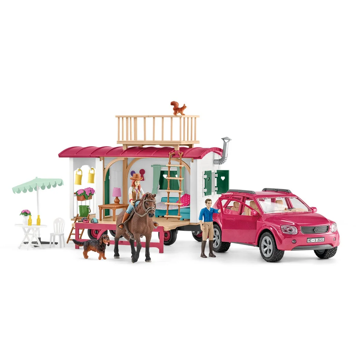 Kamp prikolica sa SUV vozilom, konjem i 113 delova Schleich Horse Club 72205
